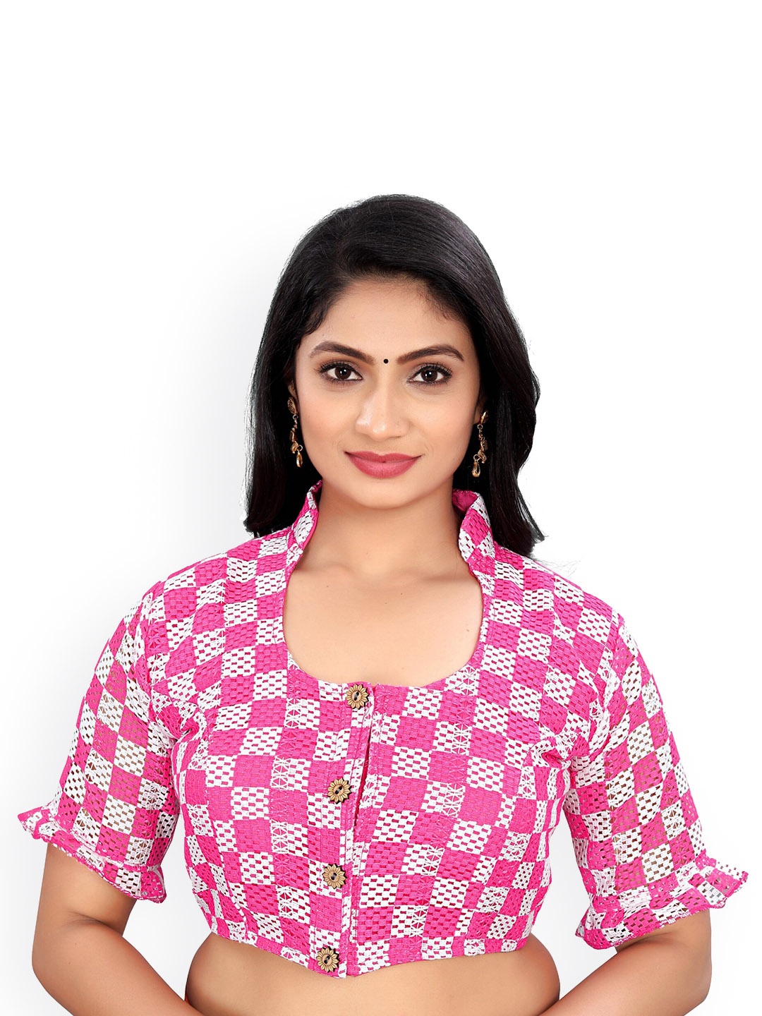 

Reeta Fashion Woven Design Cotton Readymade Saree Blouse, Pink