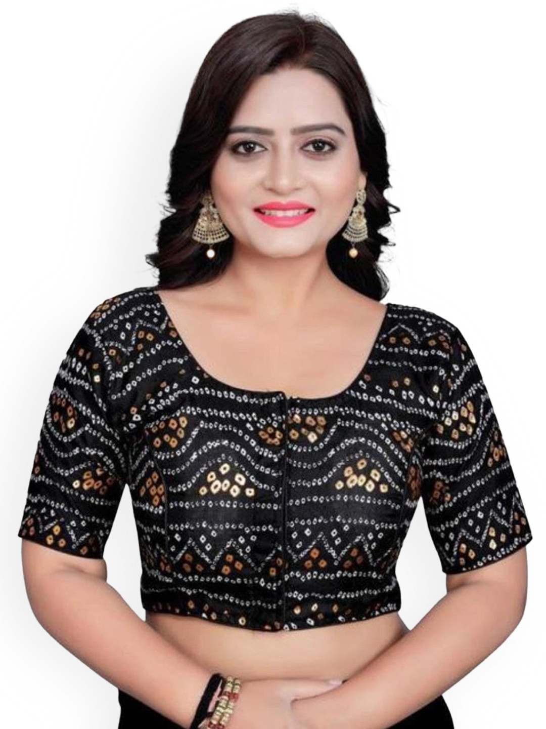 

Reeta Fashion Chunri Foil Printed Cotton Saree Blouse, Black