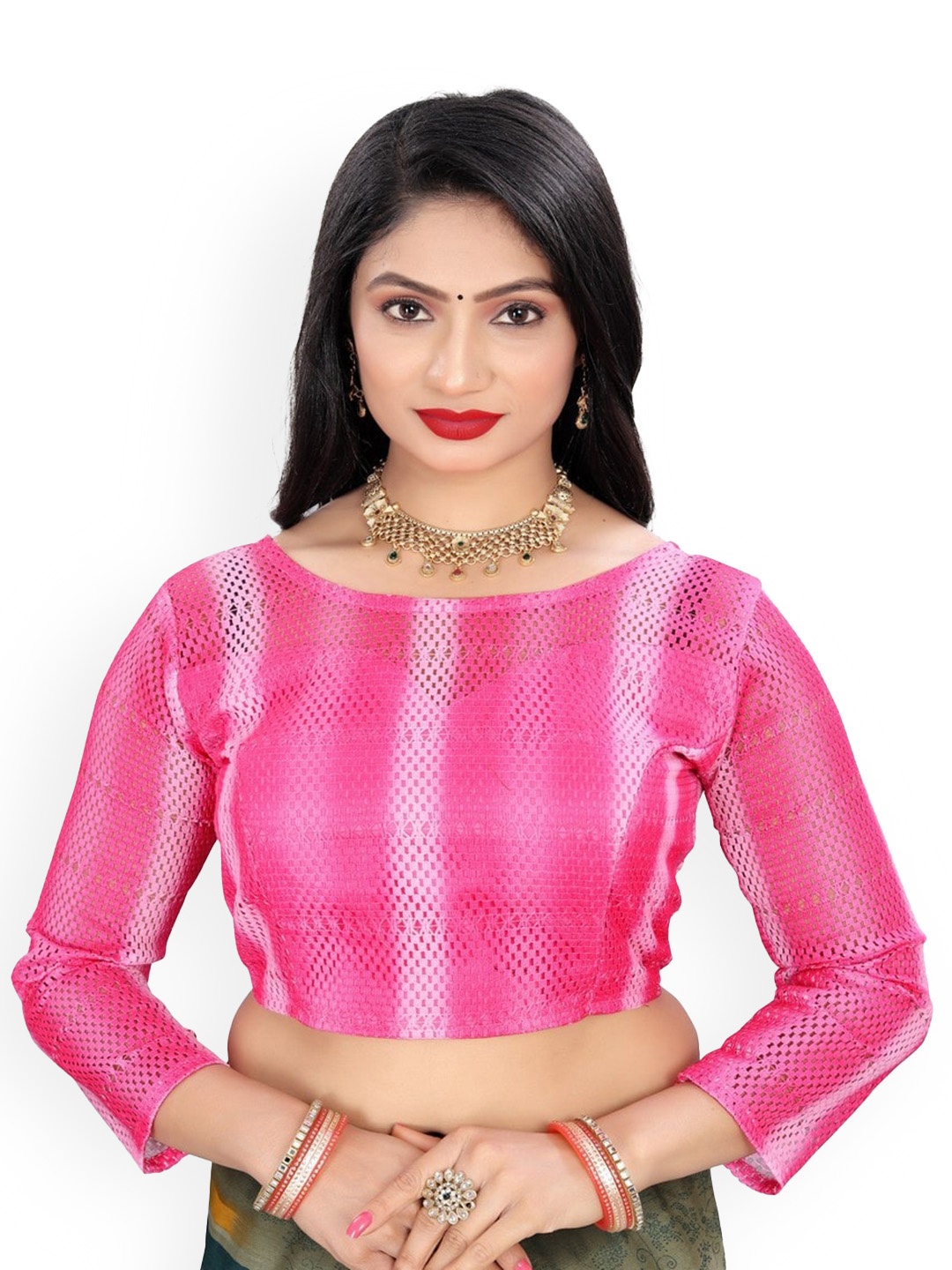 

Reeta Fashion Self Design Cotton Saree Blouse, Pink