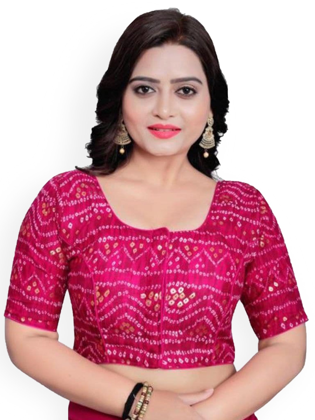 

Reeta Fashion Foil Printed Cotton Saree Blouse, Pink