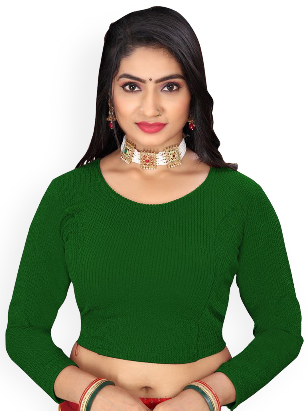 

Reeta Fashion Round Neck Woollen Saree Blouse, Green