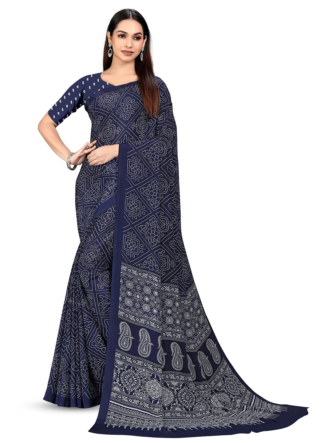 

VIMLA Bandhani Pure Crepe Mysore Silk Saree, Blue