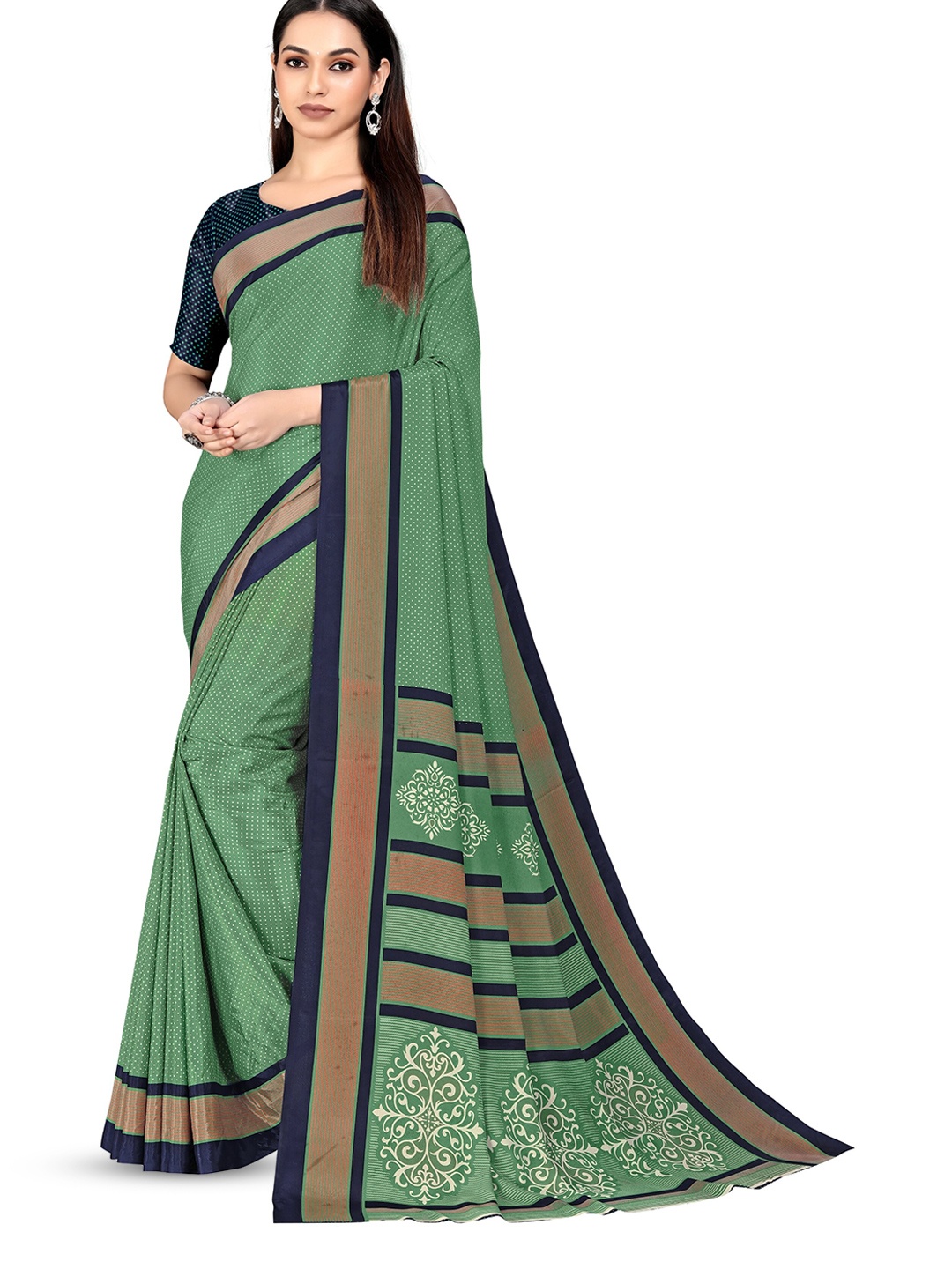 

VIMLA Polka Dot Pure Crepe Mysore Silk Saree, Green