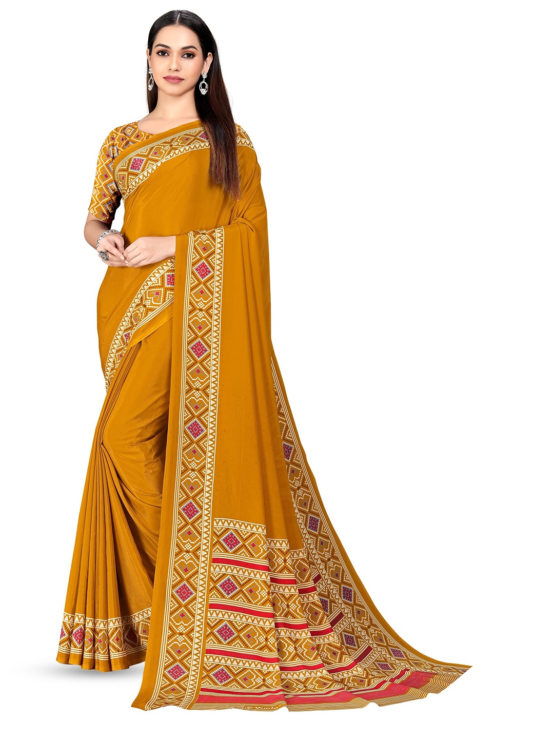 

VIMLA Pure Crepe Mysore Silk Saree, Mustard