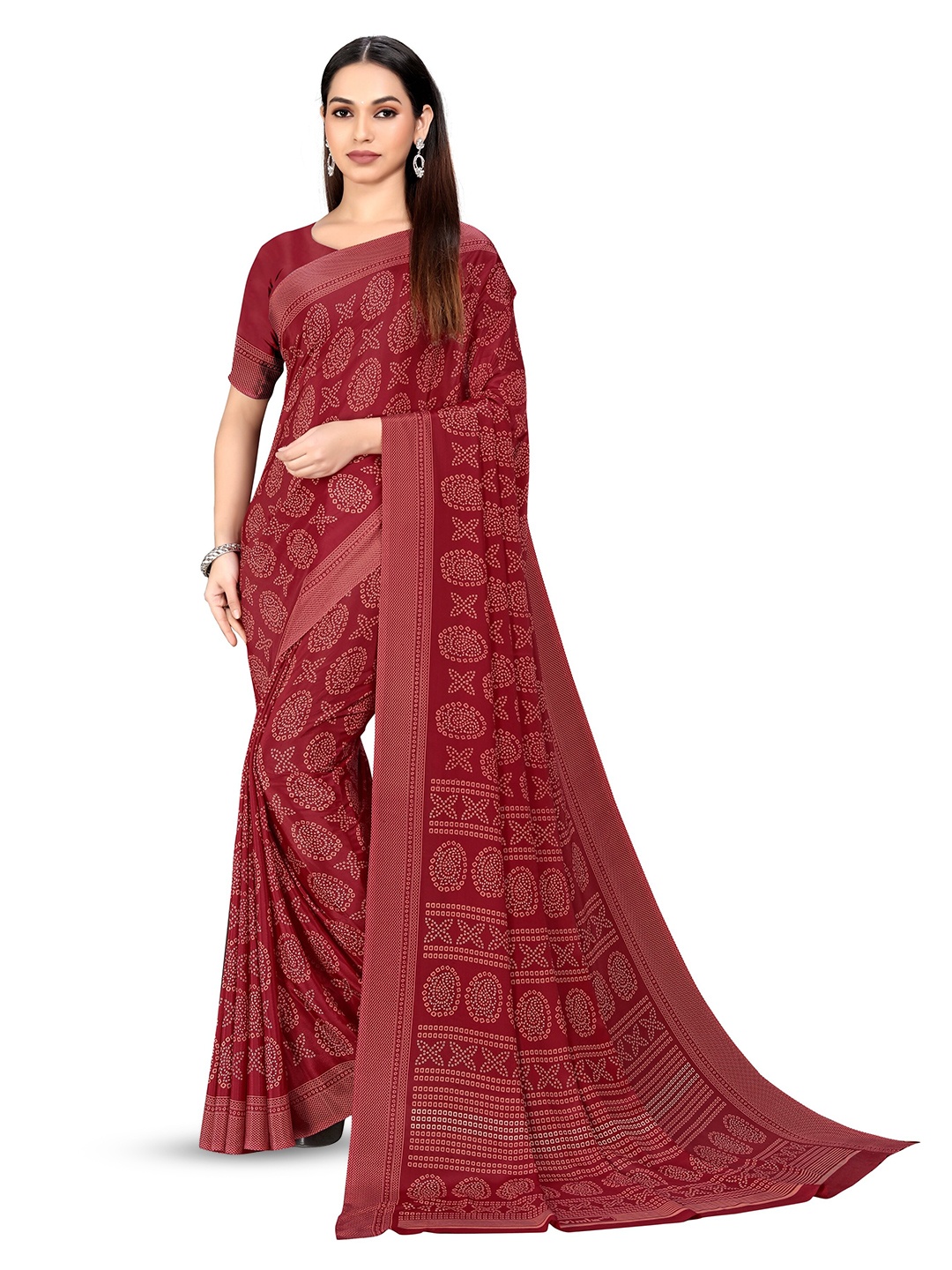 

VIMLA Ethnic Motifs Pure Crepe Mysore Silk Saree, Red