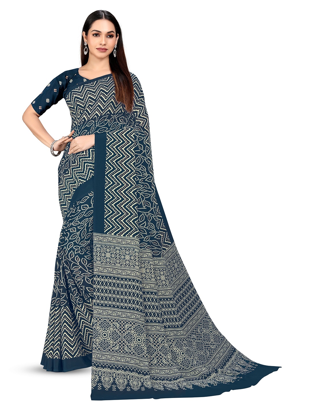 

VIMLA Bandhani Printed Pure Crepe Mysore Silk Saree, Blue