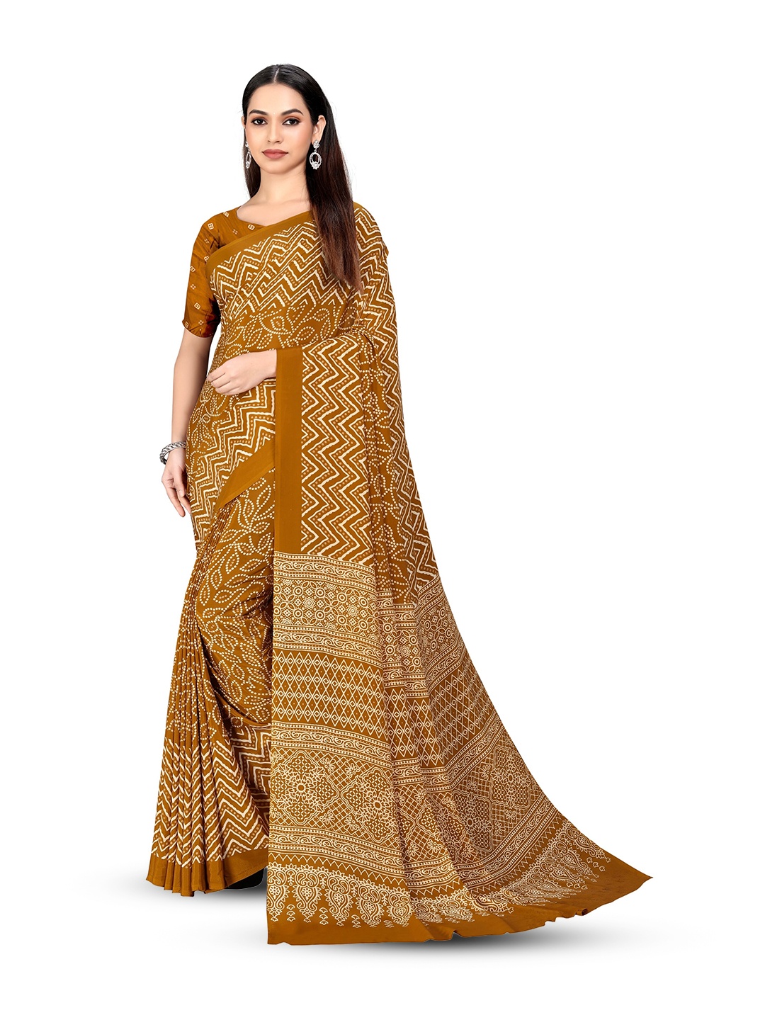 

VIMLA Ethnic Motifs Pure Crepe Mysore Silk Saree, Mustard