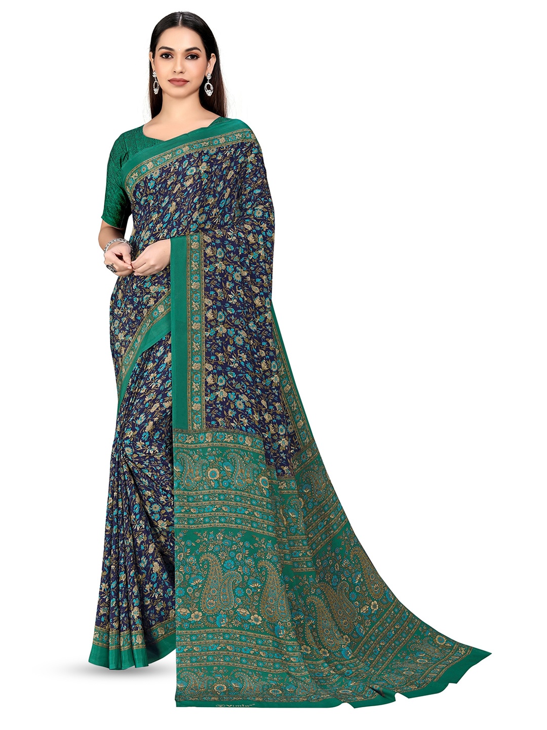 

VIMLA Ethnic Motifs Pure Crepe Saree, Green