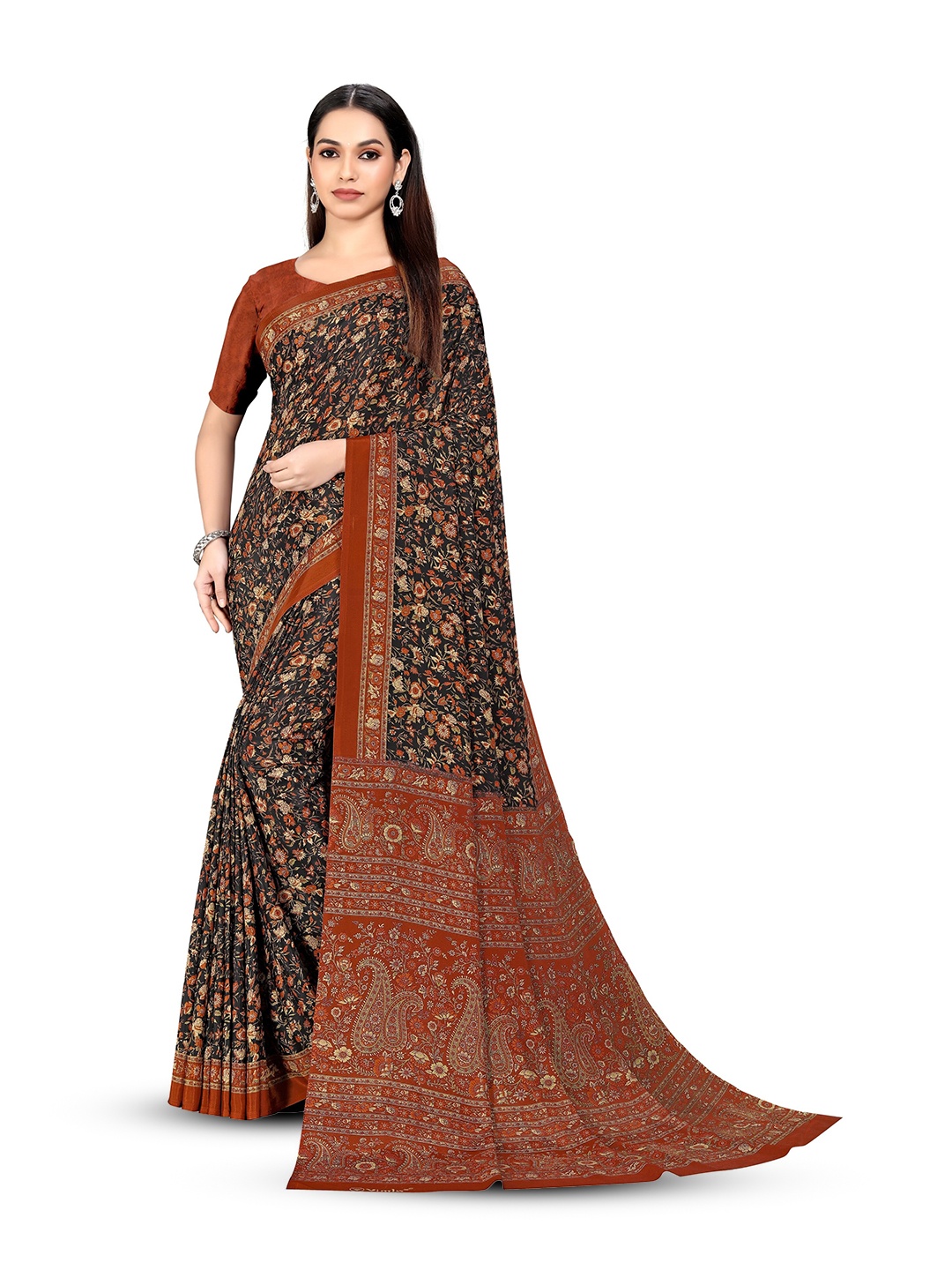 

VIMLA Floral Pure Crepe Mysore Silk Saree, Black