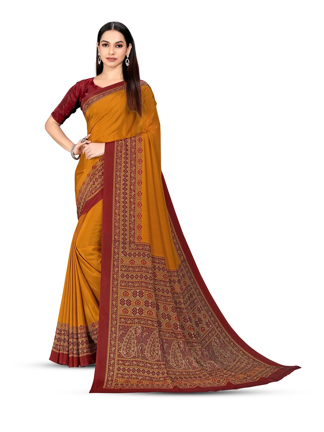 

VIMLA Pure Crepe Mysore Silk Saree, Mustard