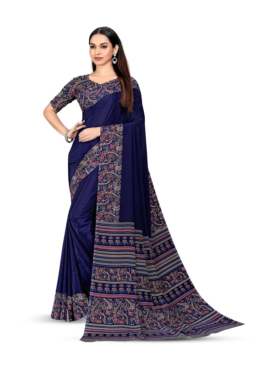 

VIMLA Pure Crepe Mysore Silk Saree, Navy blue