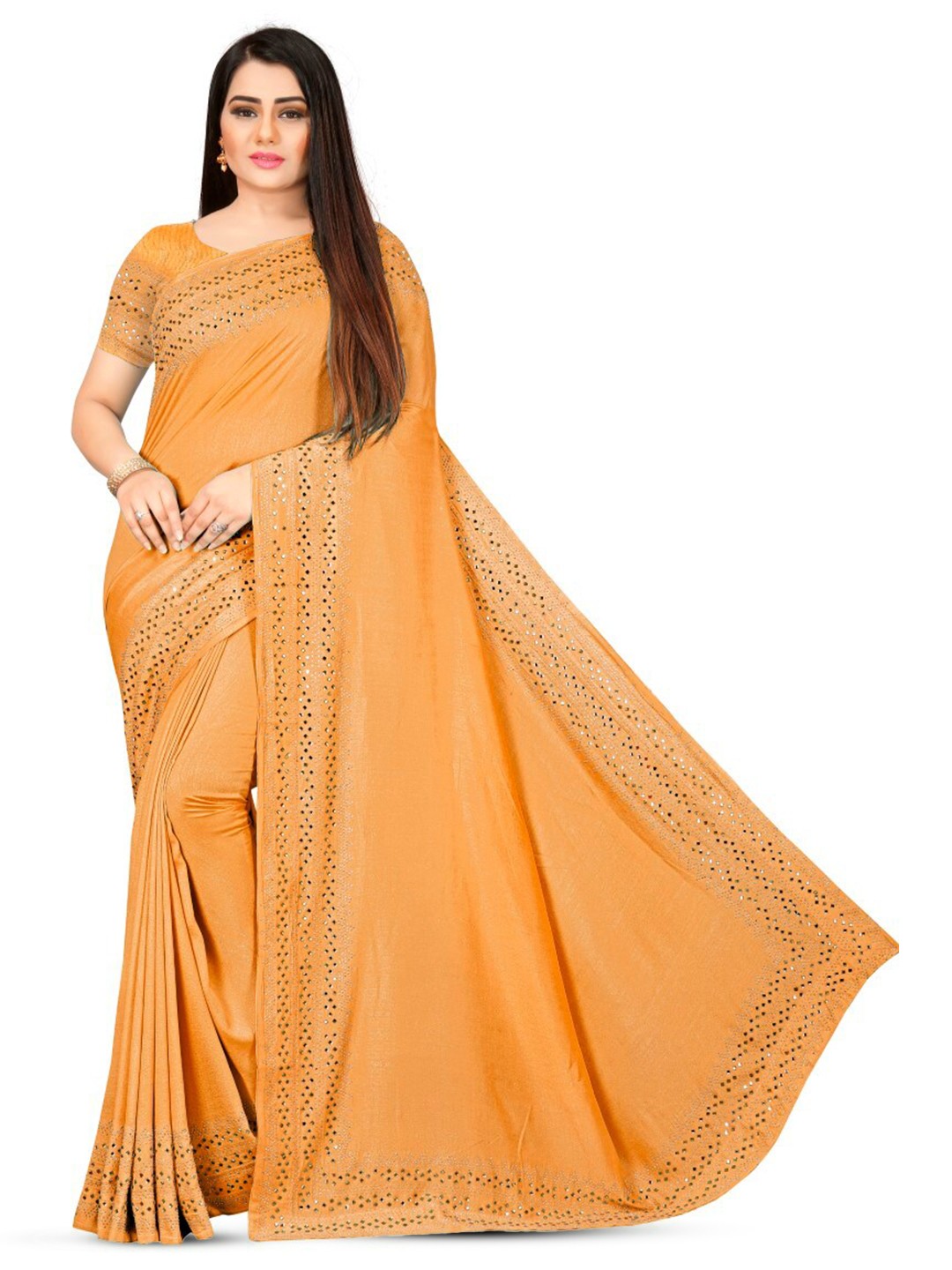 

PUNYATHA CREATION Beads and Stones Chanderi Saree, Mustard