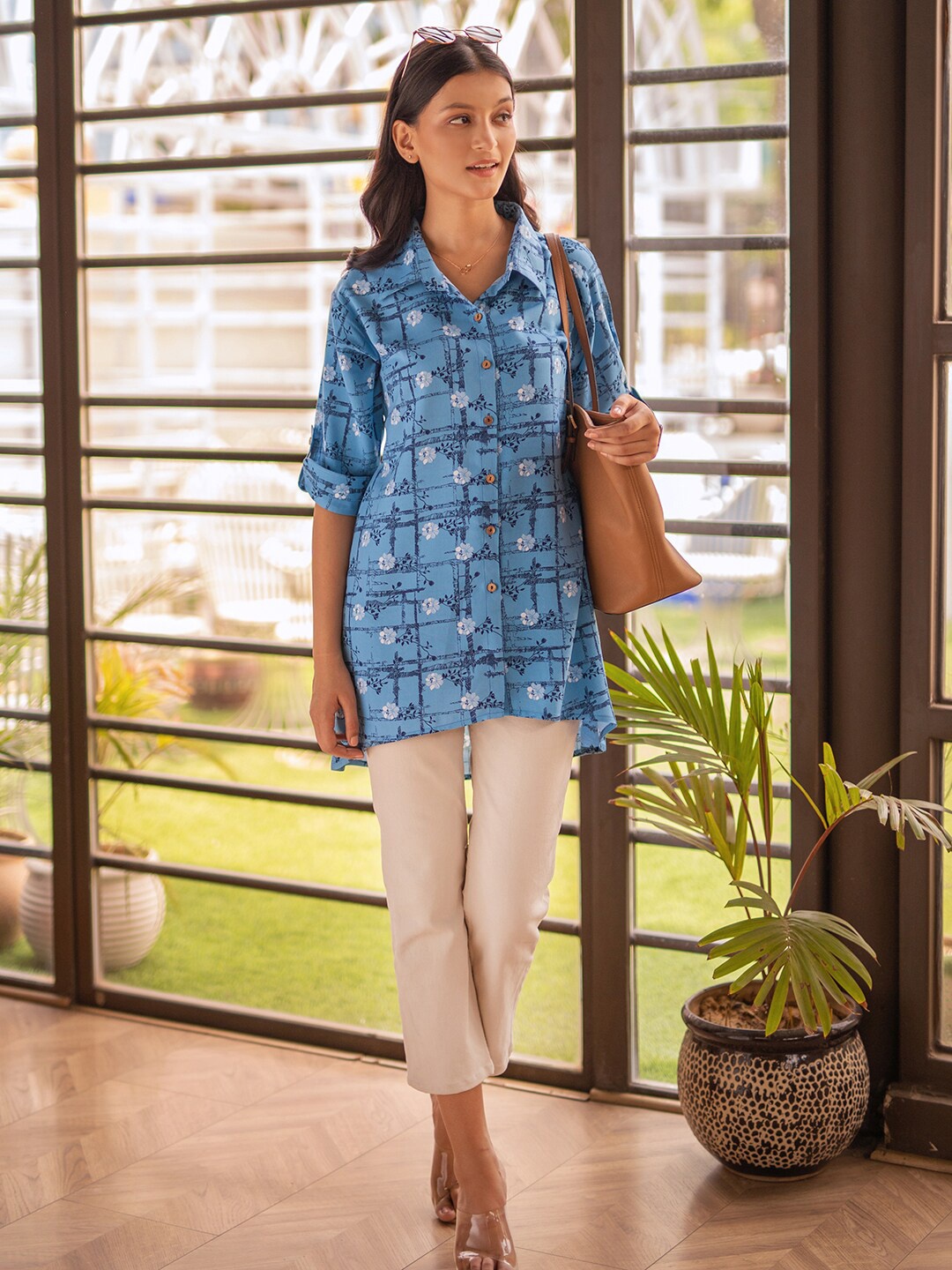 

B'Infinite Printed Spread Collar Long Sleeves Casual Shirt, Blue