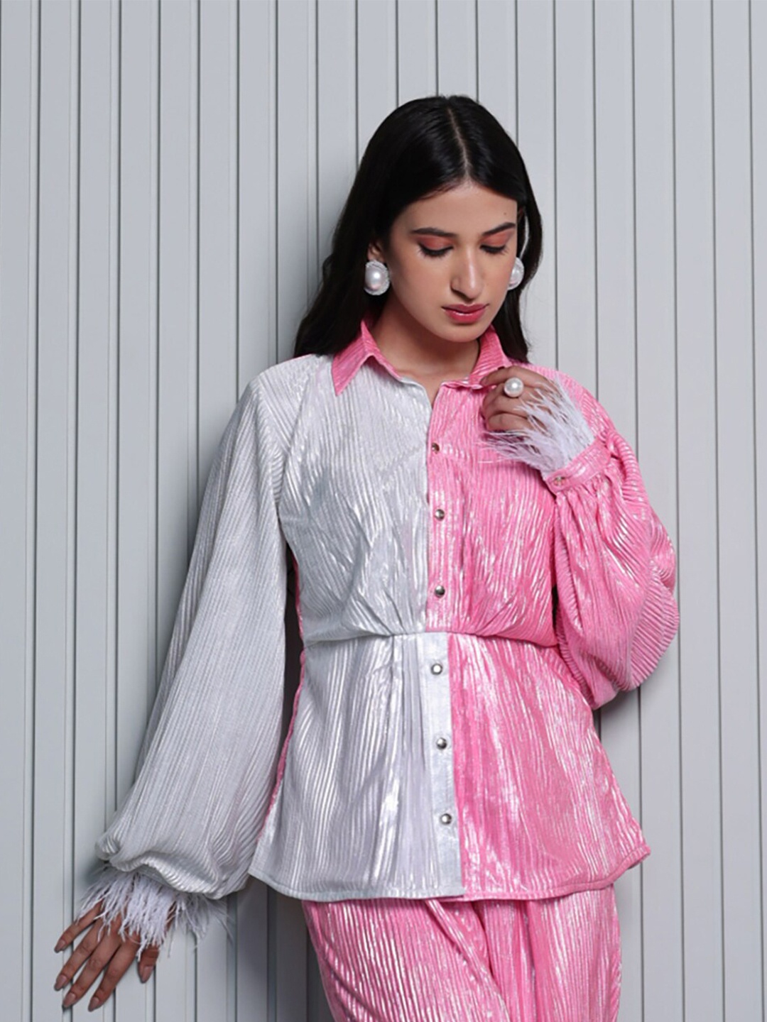 

B'Infinite Striped Spread Collar Long Sleeves Party Shirt, White