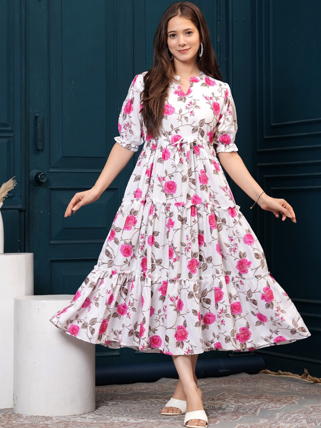 

UNIBLISS Floral Printed Anarkali Kurta, Pink