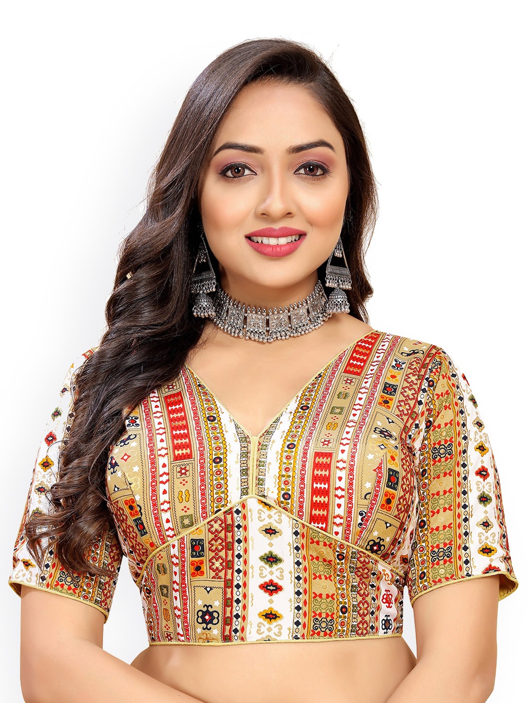 

Reeta Fashion Printed Cotton Saree Blouse, Beige
