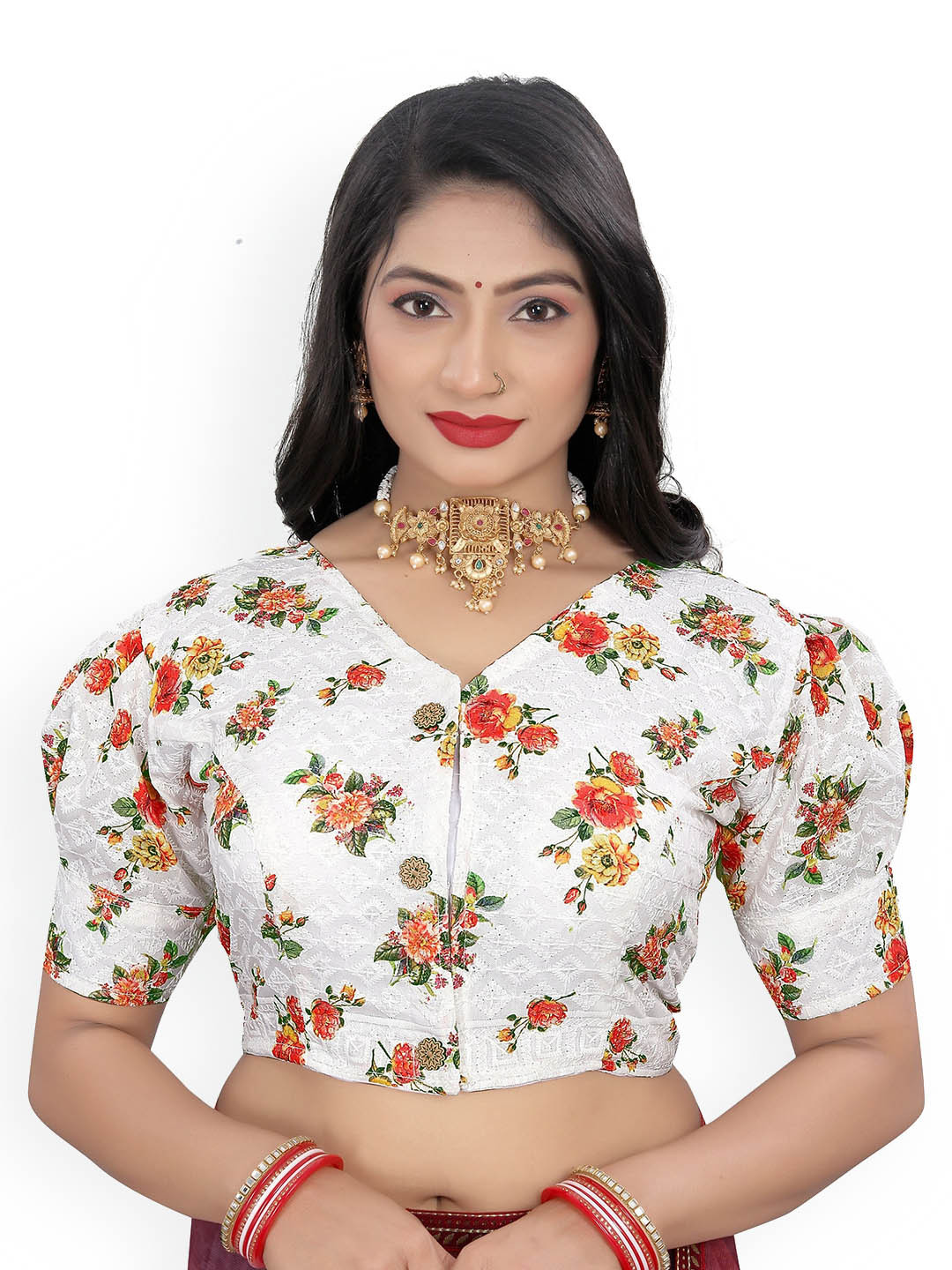 

Reeta Fashion Floral Embroidered Cotton Saree Blouse, White