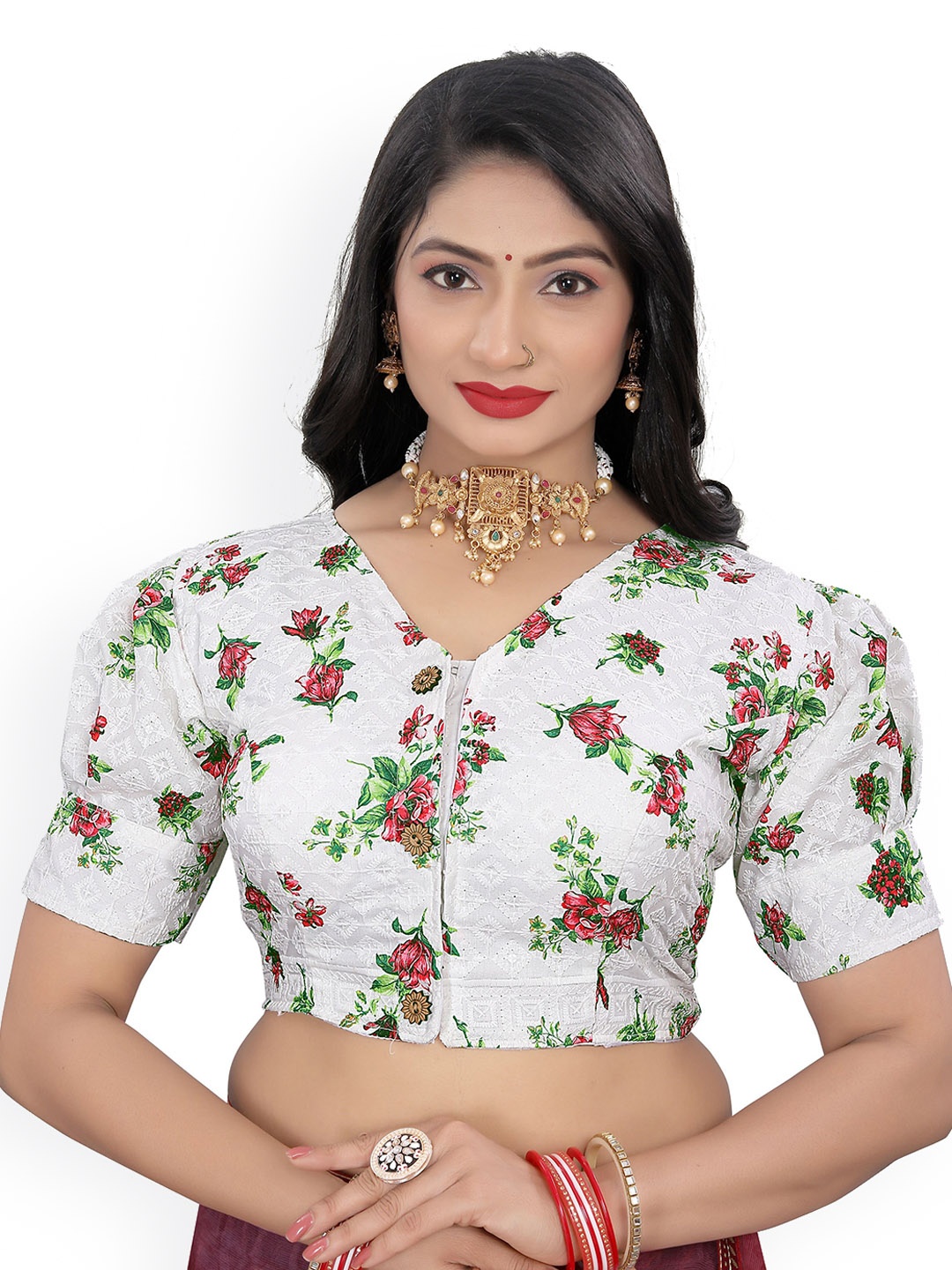 

Reeta Fashion Floral Embroidered Cotton Saree Blouse, White