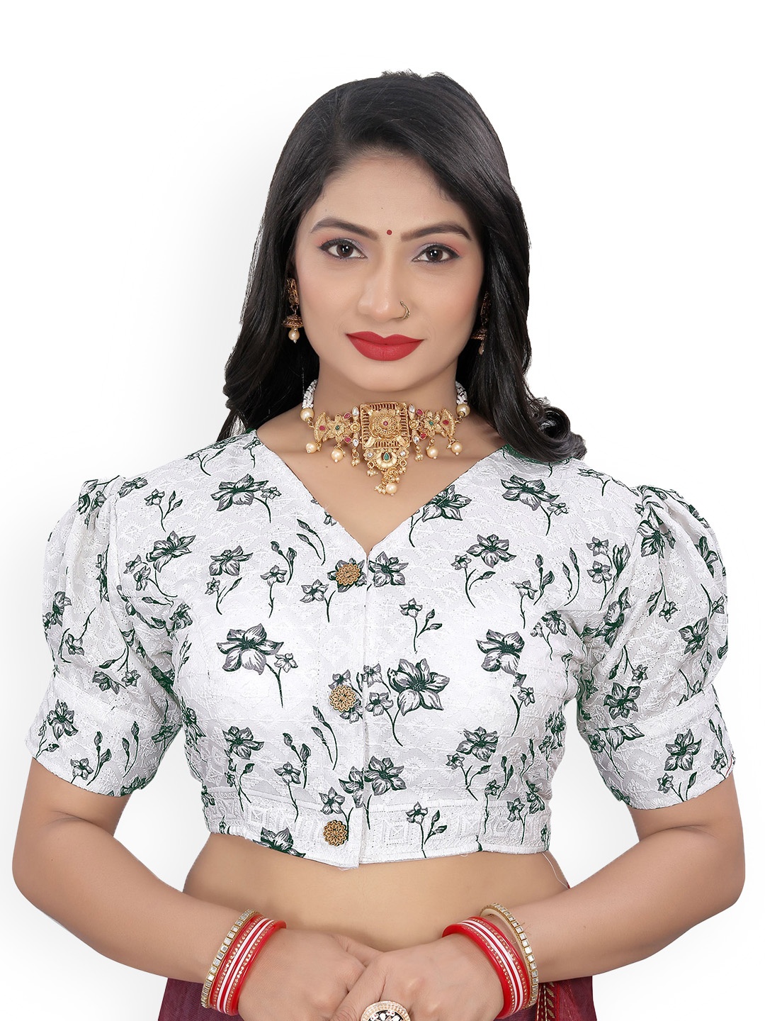 

Reeta Fashion Embroidered Schiffli Sequinned Cotton Readymade Saree Blouse, White