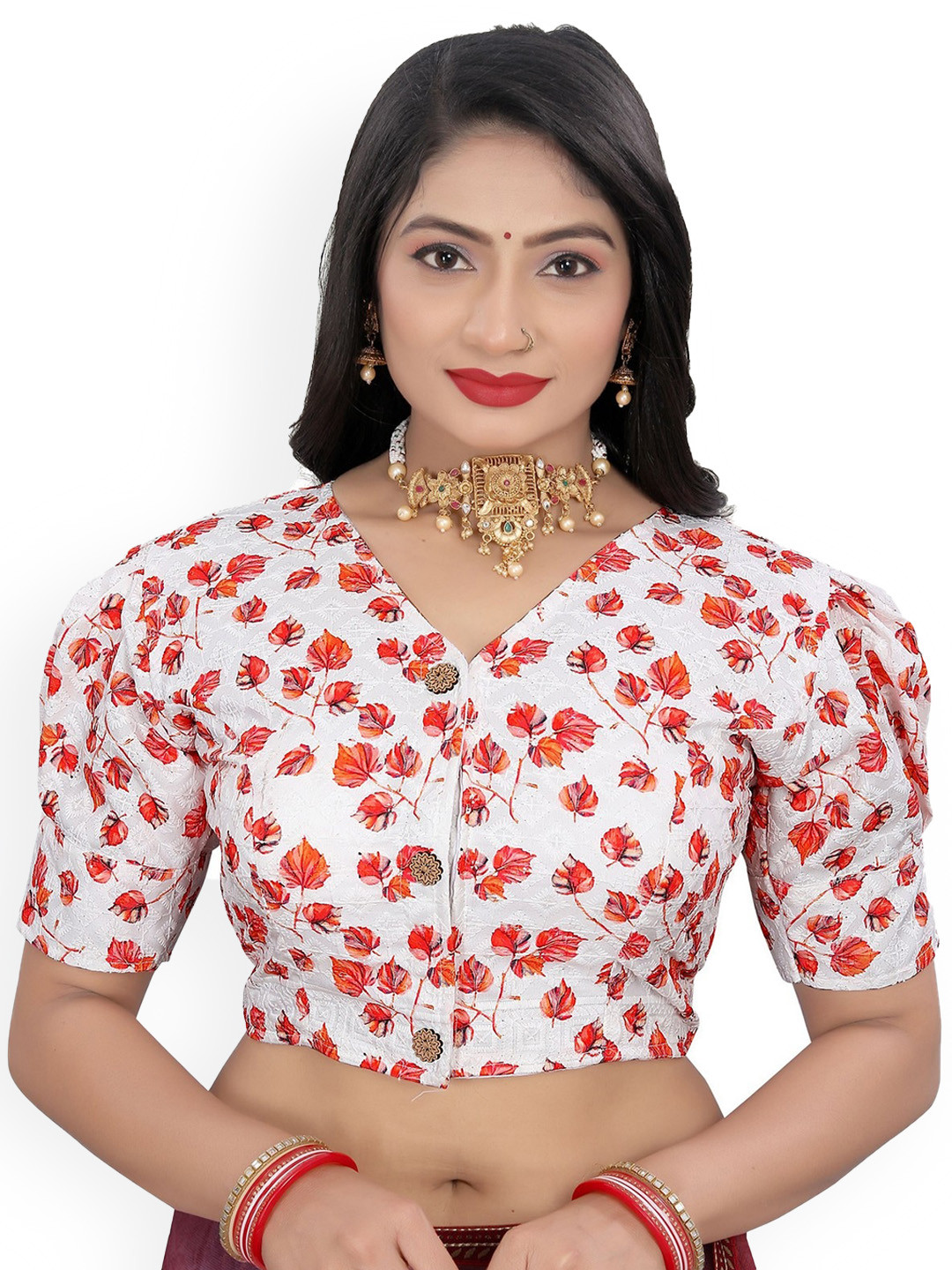 

Reeta Fashion Embroidered Schiffli Cotton Readymade Saree Blouse, White