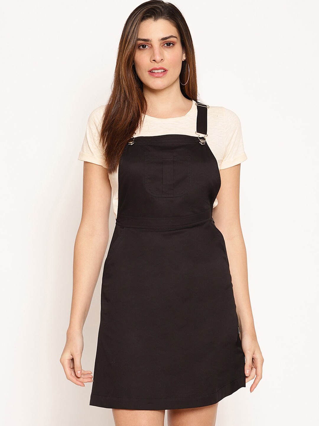 

HOUSE OF KKARMA Shoulder Straps Cotton Pinafore Dress, Black