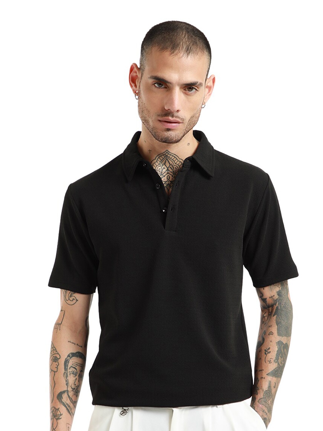 

Banana Club Polo Collar Slim Fit Cotton T-shirt, Black