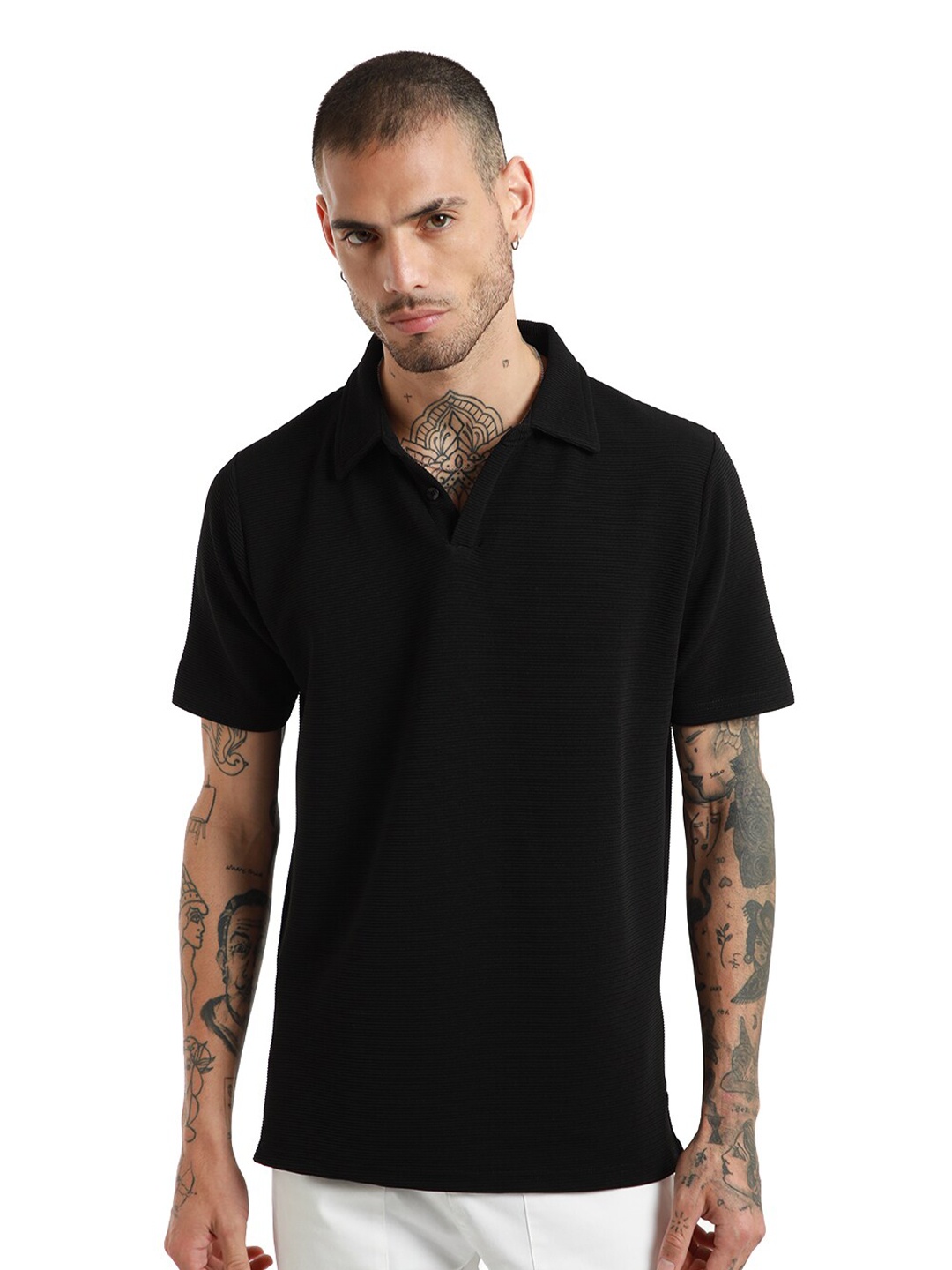 

Banana Club Polo Collar Slim Fit Cotton T-shirt, Black