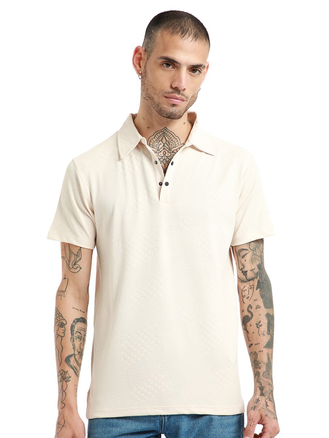 

Banana Club Polo Collar Short Sleeves Cotton Slim Fit T-shirt, Off white