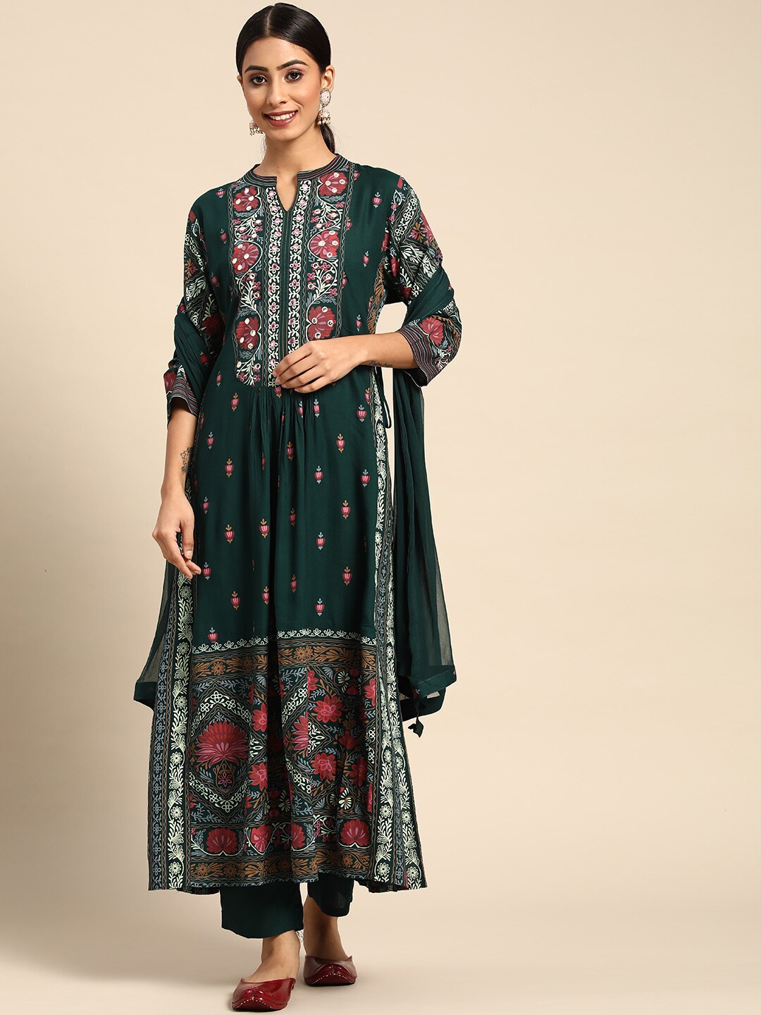 

Prakhya Ethnic Motifs Embroidered Kurta With Trousers & Dupatta, Green