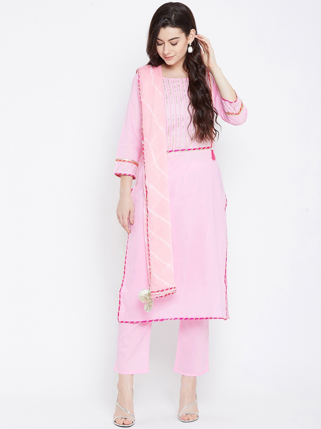 

Prakhya Yoke Design Regular Kurta with Trousers & Dupatta, Pink