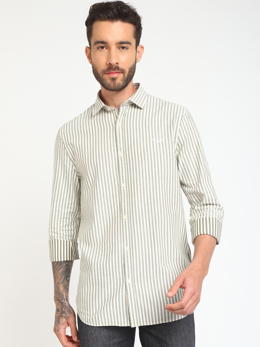 

GUESS Striped Casual Shirt, White