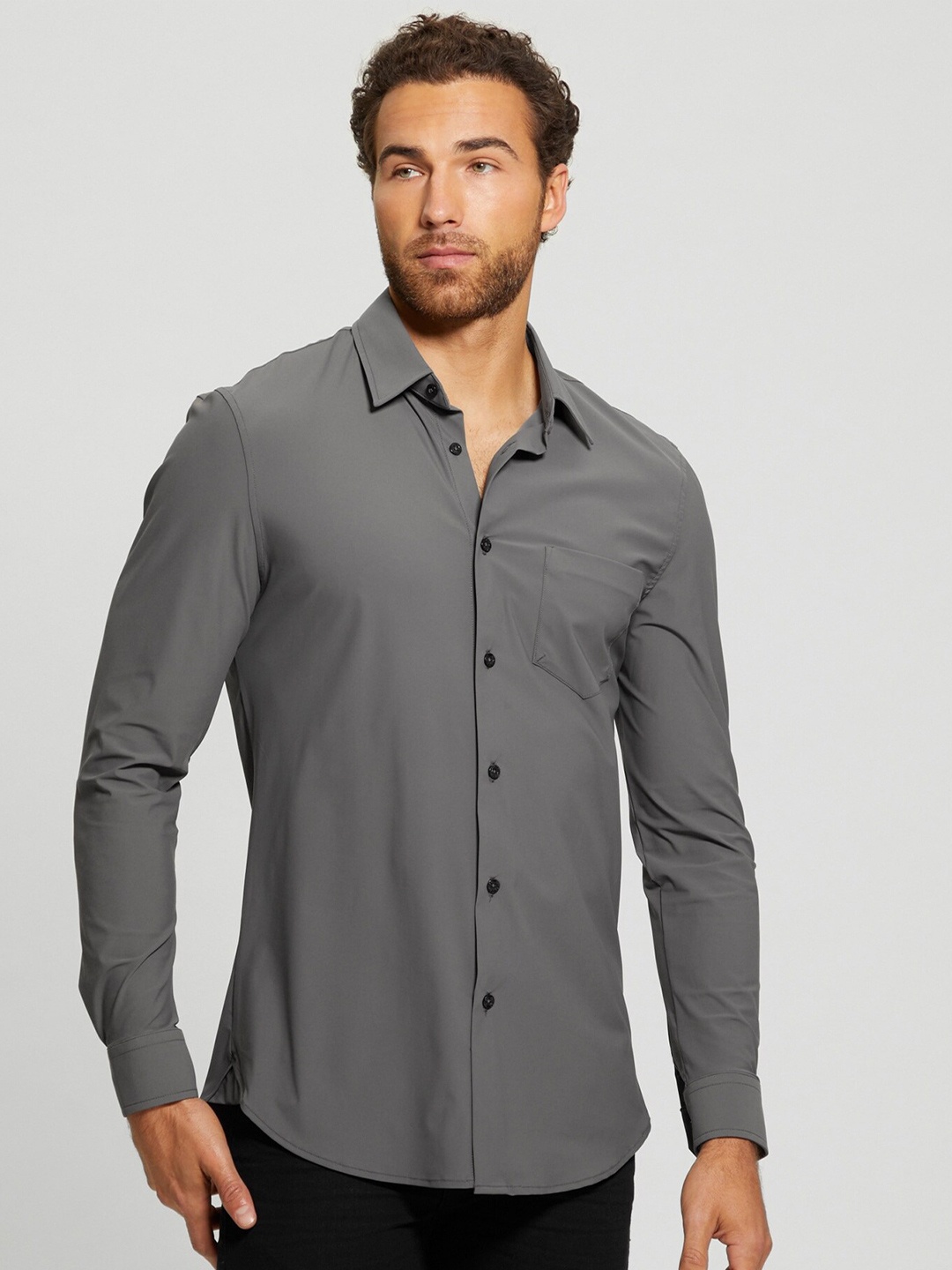 

GUESS Spread Collar Casual Shirt, Grey
