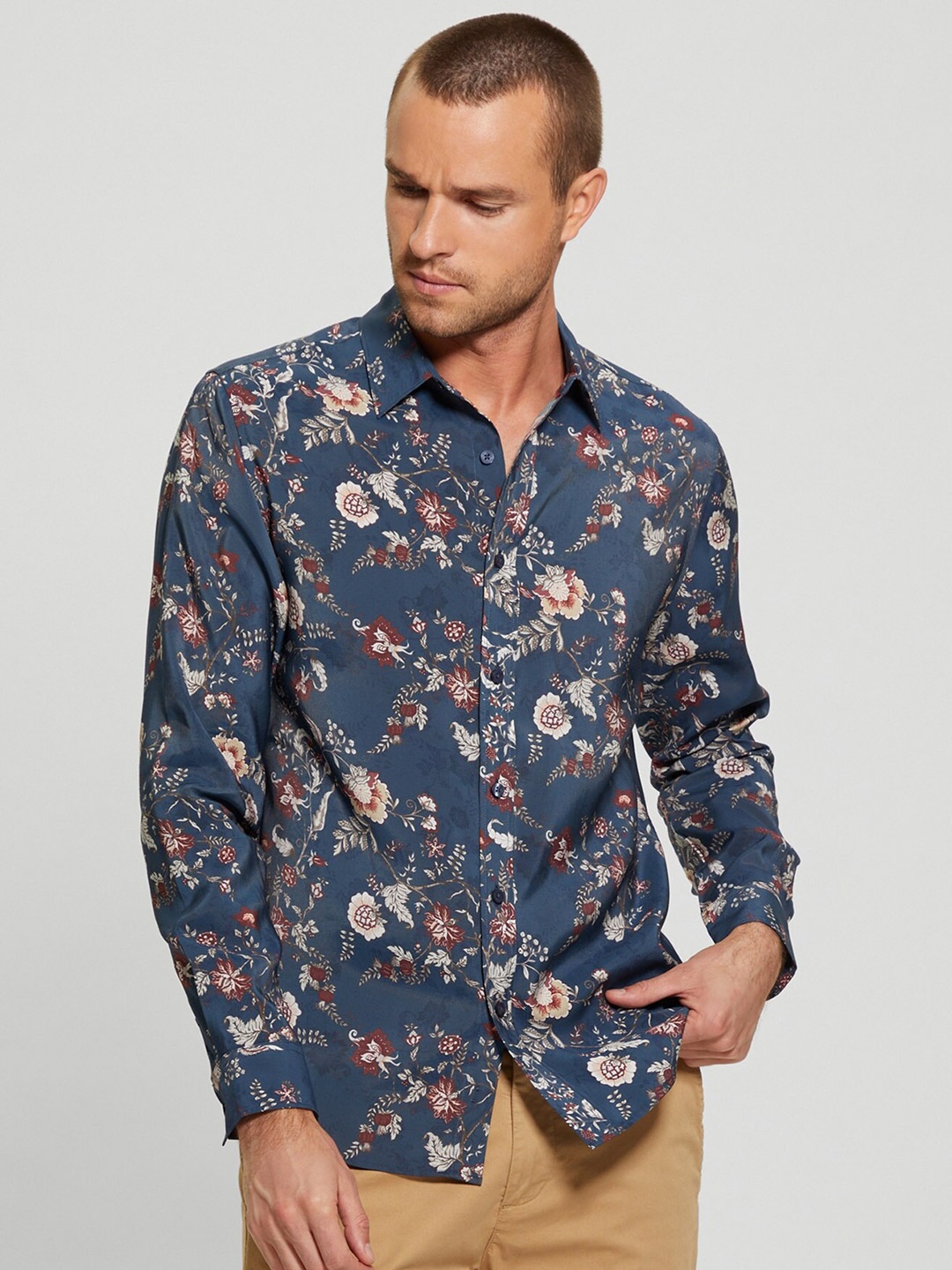 

GUESS Floral Printed Casual Shirt, Blue