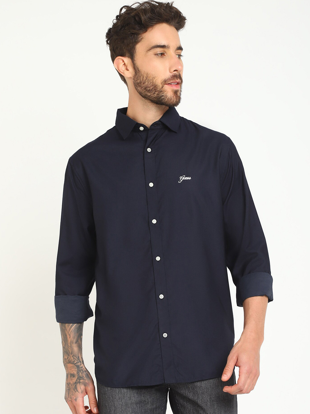 

GUESS Spread Collar Casual Shirt, Blue