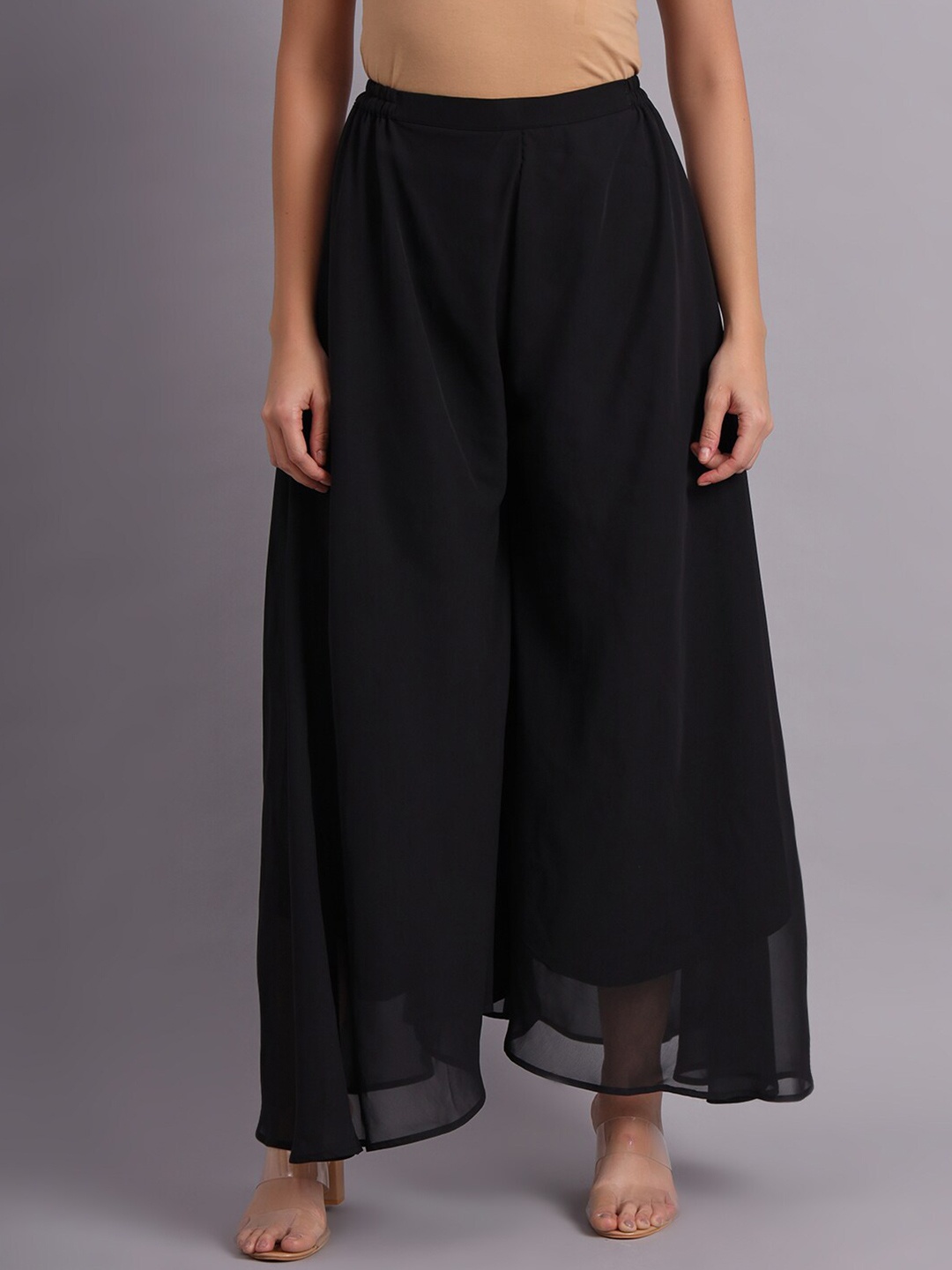 

KALINI Flared Georgette Palazzos, Black