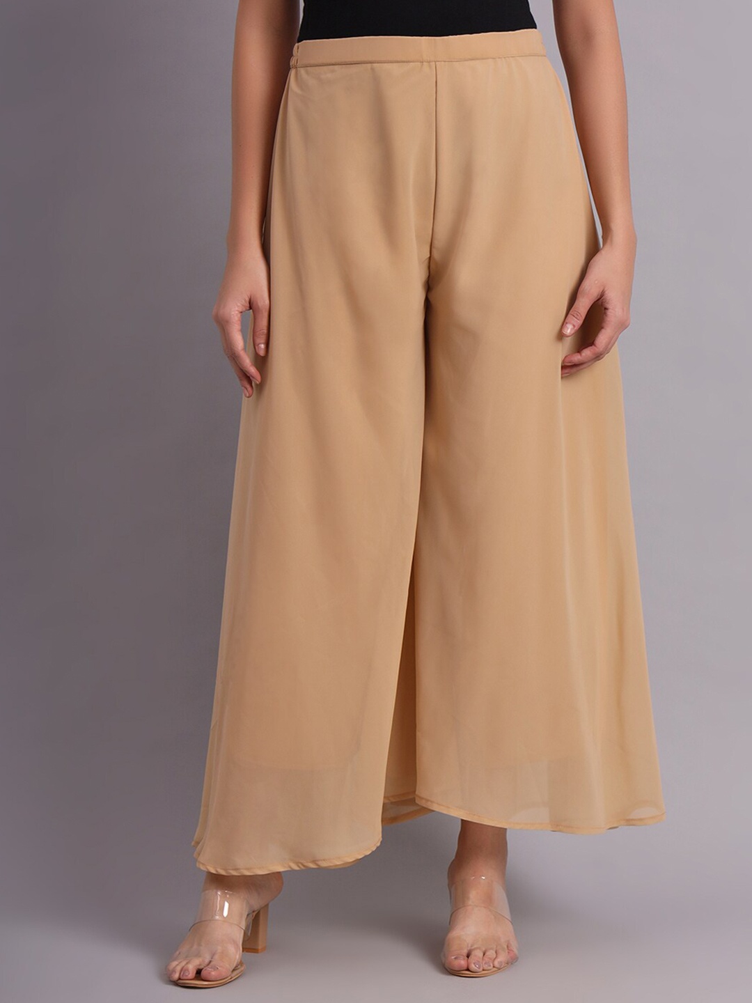 

KALINI Flared Georgette Palazzos, Beige