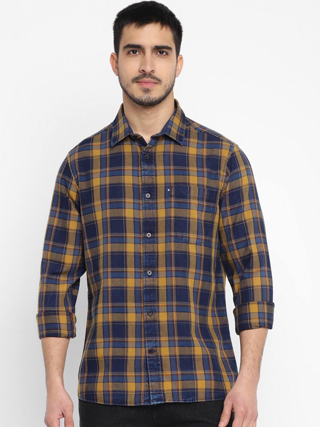 

Red Chief Smart Tartan Checked Pure Cotton Twill Casual Shirt, Blue