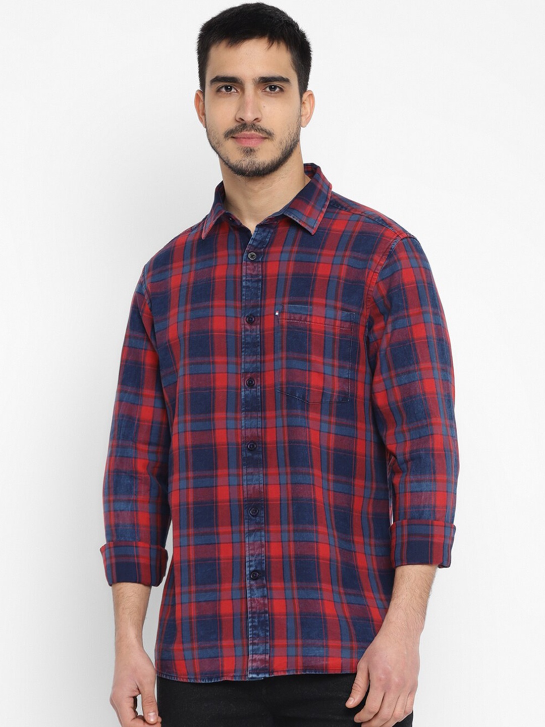 

Red Chief Smart Tartan Checked Pure Cotton Twill Casual Shirt, Blue