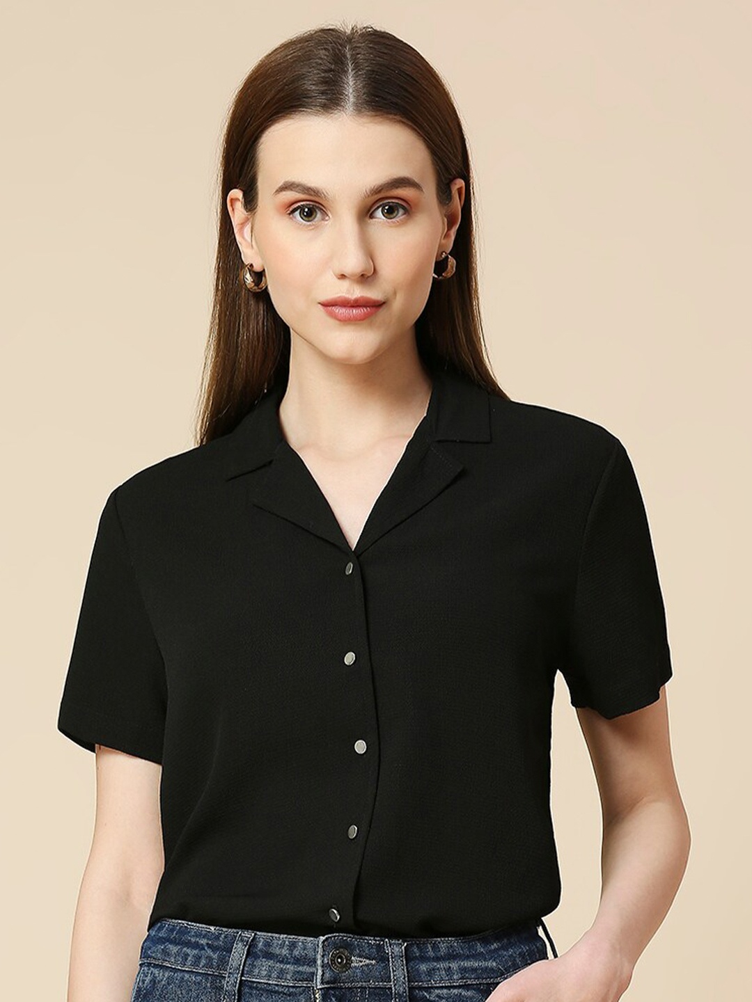 

Chemistry Slim Fit Notch Collar Opaque Casual Shirt, Black