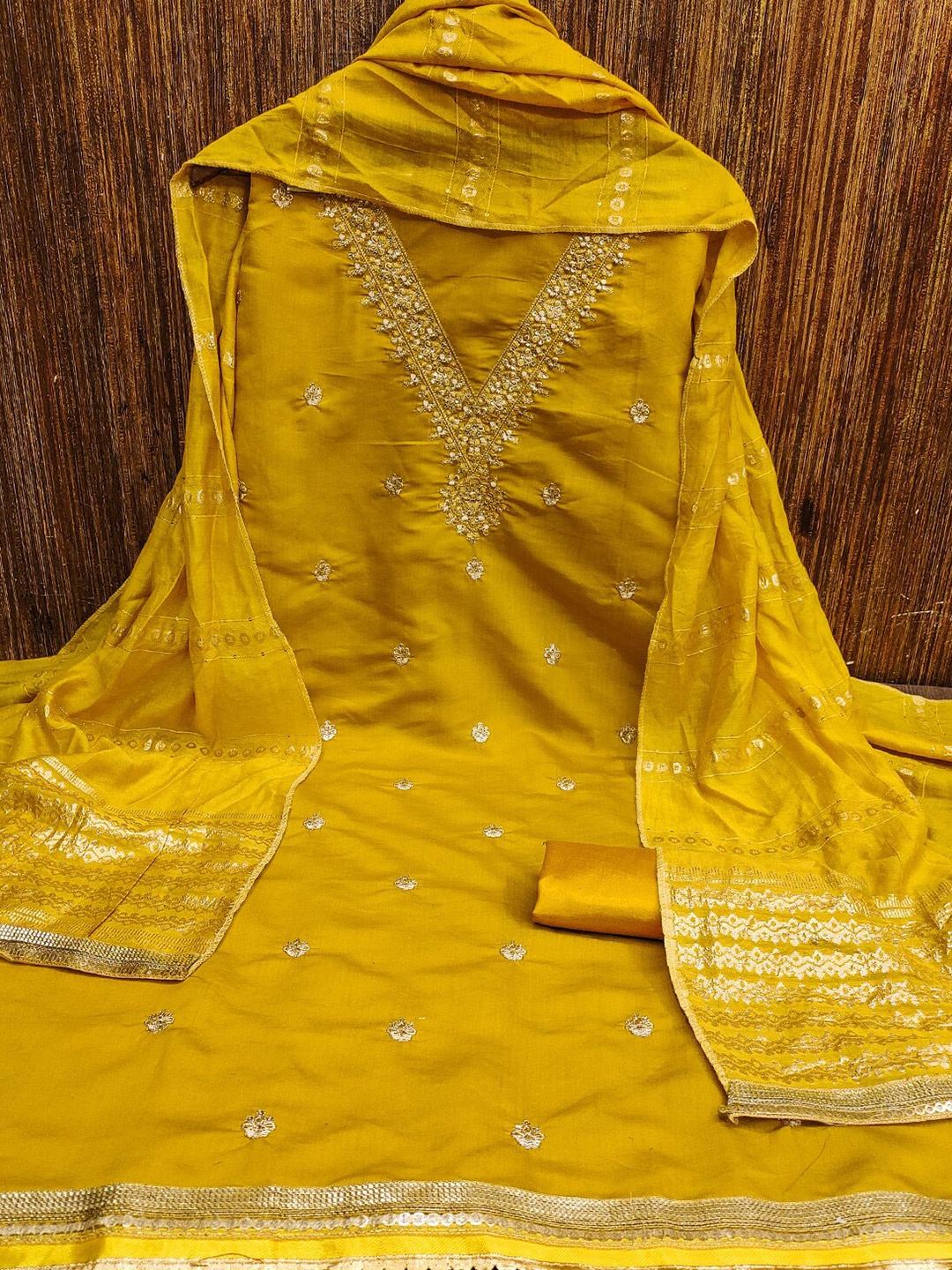 

Leeza Store Embroidered Sequinned Unstitched Dress Material, Yellow