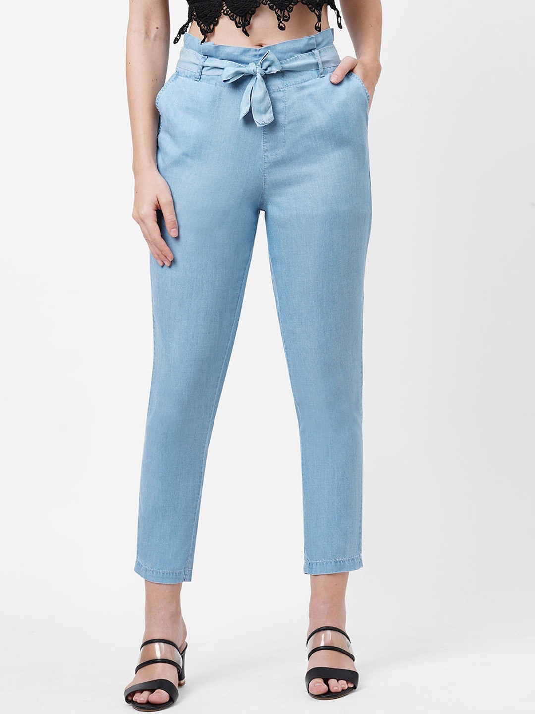 

Kraus Jeans Women Mid-Rise Loose Fit High-Rise Trousers, Blue