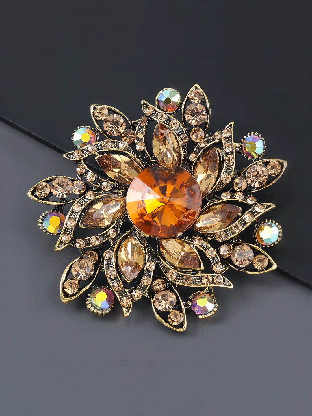 

SYGA Women Crystal Rhinestone Studded Flower Pin Brooch, Brown