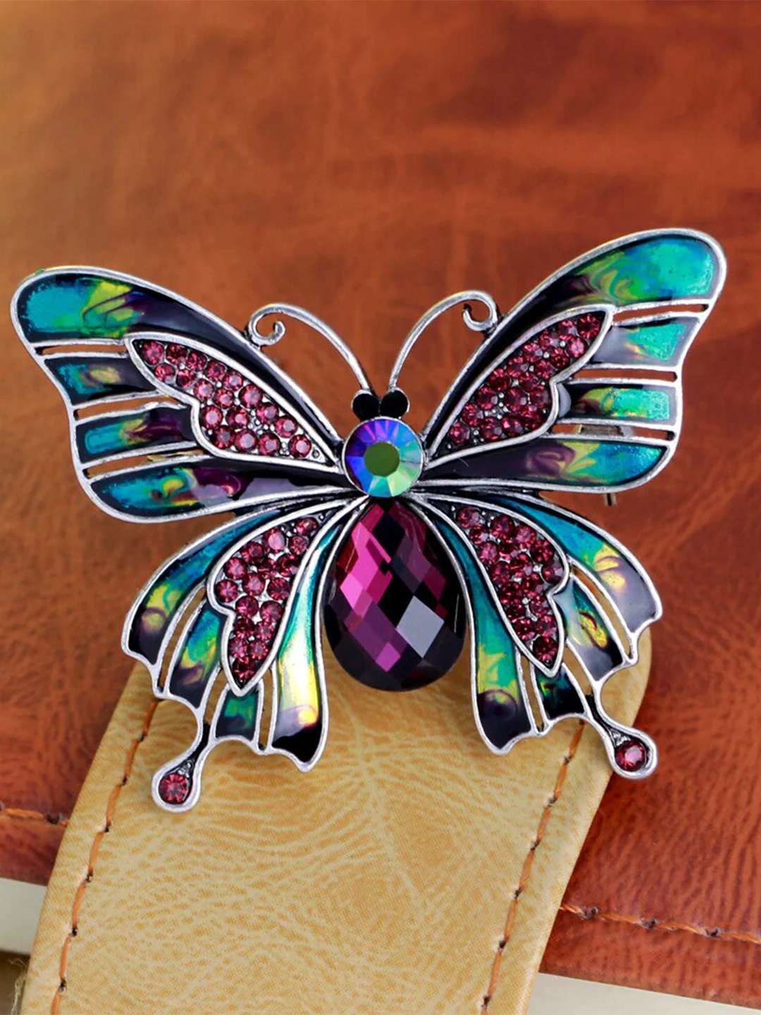 

SYGA Women Crystal Rhinestone Butterfly Brooch, Green