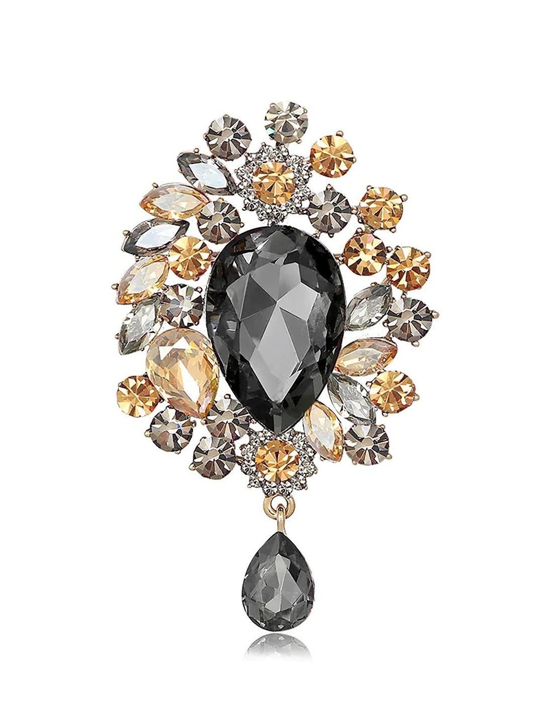 

SYGA Women Crystal Rhinestone Studded Pendant Style Pin Brooch, Grey