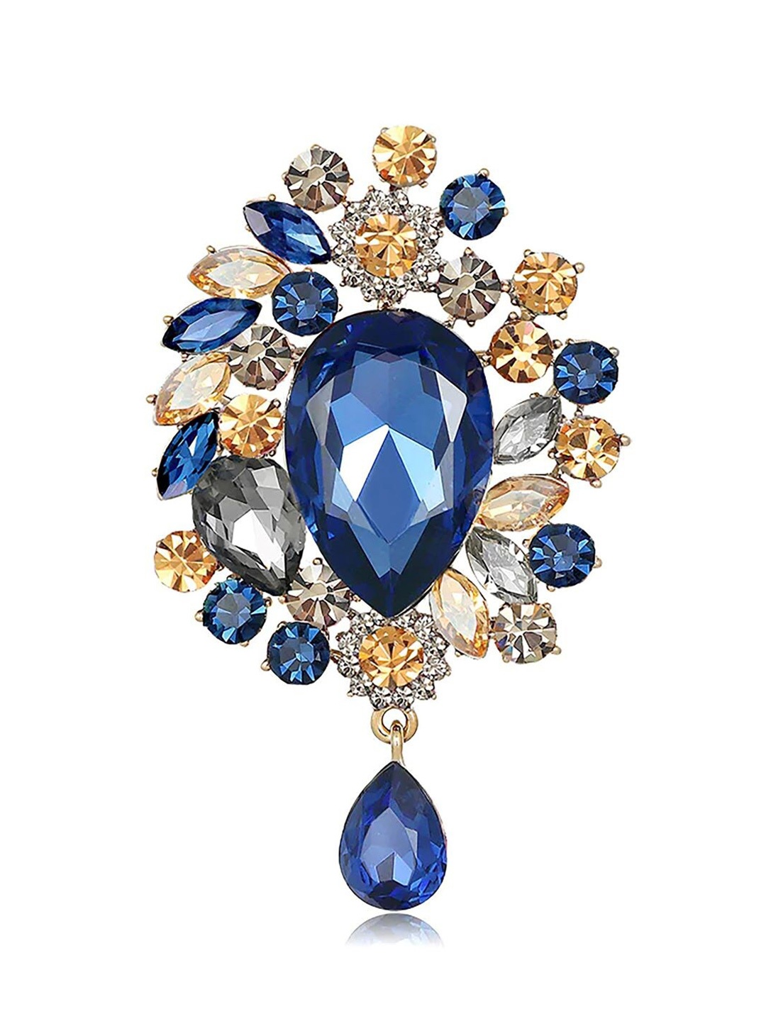 

SYGA Women Crystal Rhinestone Studded Pendant Style Pin Brooch, Blue