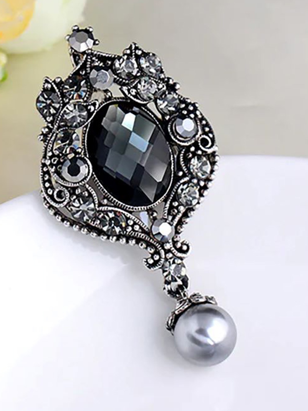 

SYGA Women Crystal Rhinestone Studded Pin Brooch, Silver