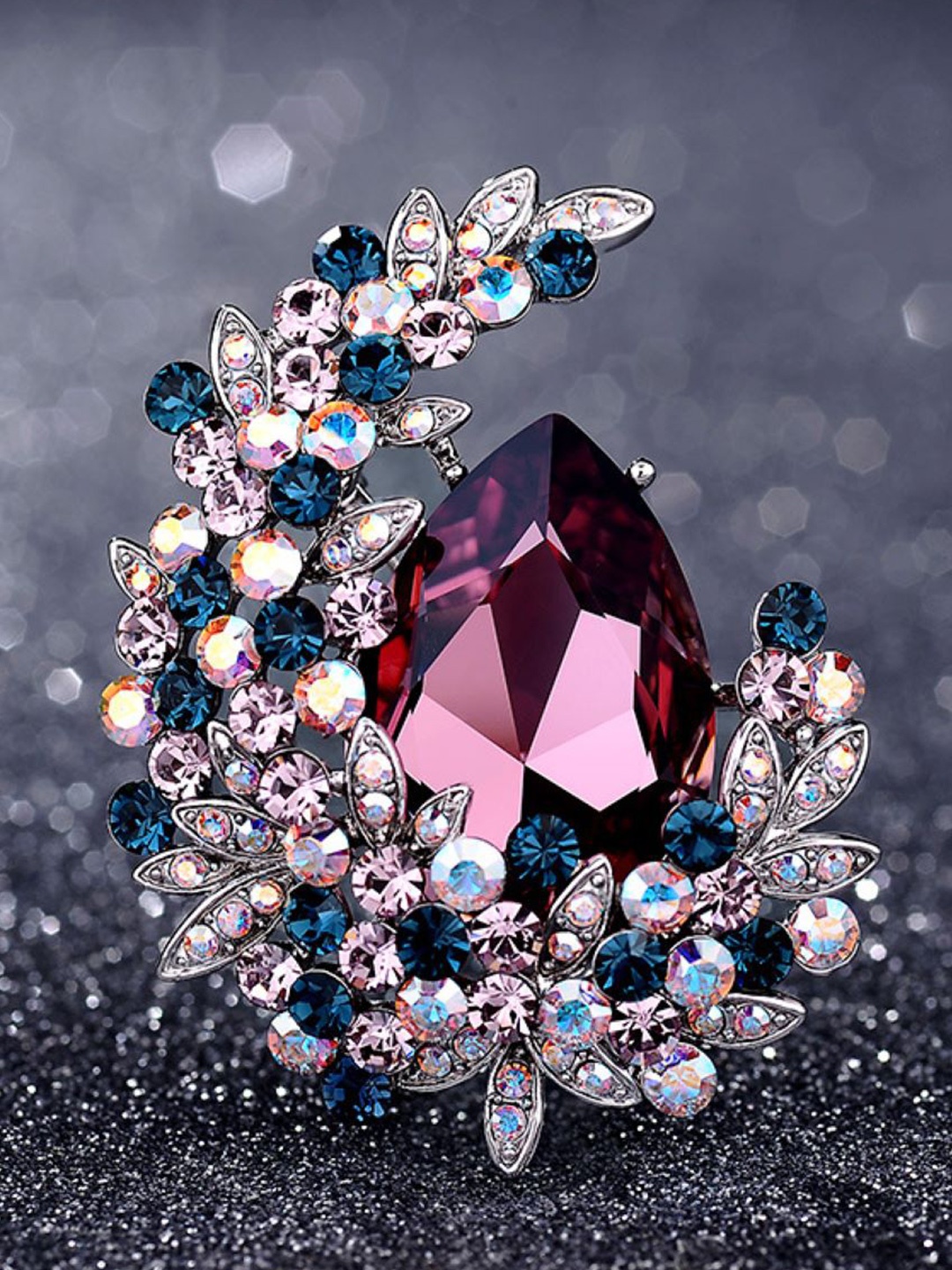 

SYGA Women Crystal Rhinestone Studded Crescent Pin Brooch, Red