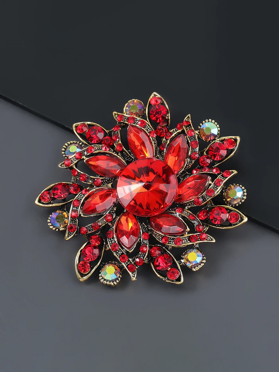 

SYGA Women Crystal Rhinestone Studded Floral Pin Brooch, Red