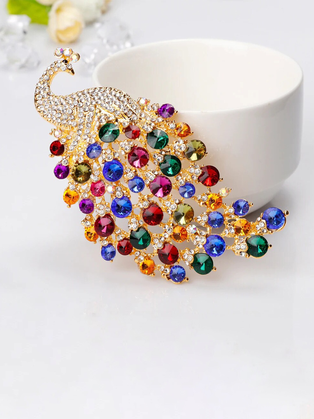 

SYGA Women Crystal Rhinestone Peacock Brooch, Gold