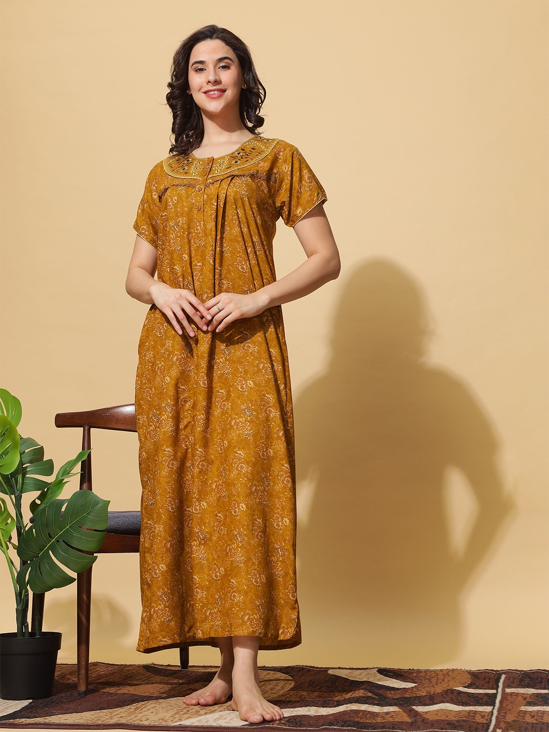 

9shines Label Floral Printed Maxi Nightdress, Yellow